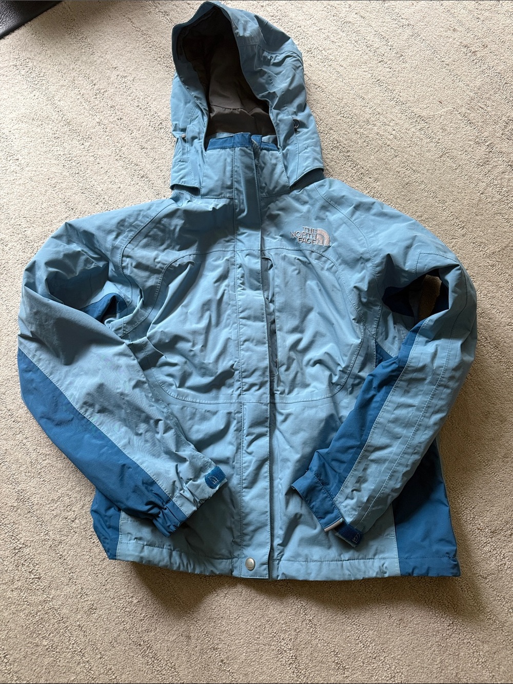 The North Face Hyvent Two-Tone Light & Dark Blue Hooded Rain Jacket